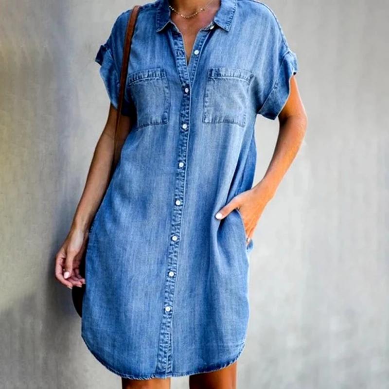 ✨✨【Sezónní sleva -50% 🔥】【S-5XL】Dámské volné džínové áčkové šaty ✅️Dobírka