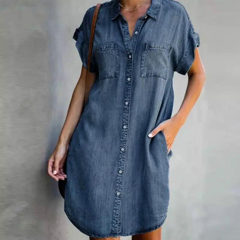 ✨✨【Sezónní sleva -50% 🔥】【S-5XL】Dámské volné džínové áčkové šaty ✅️Dobírka