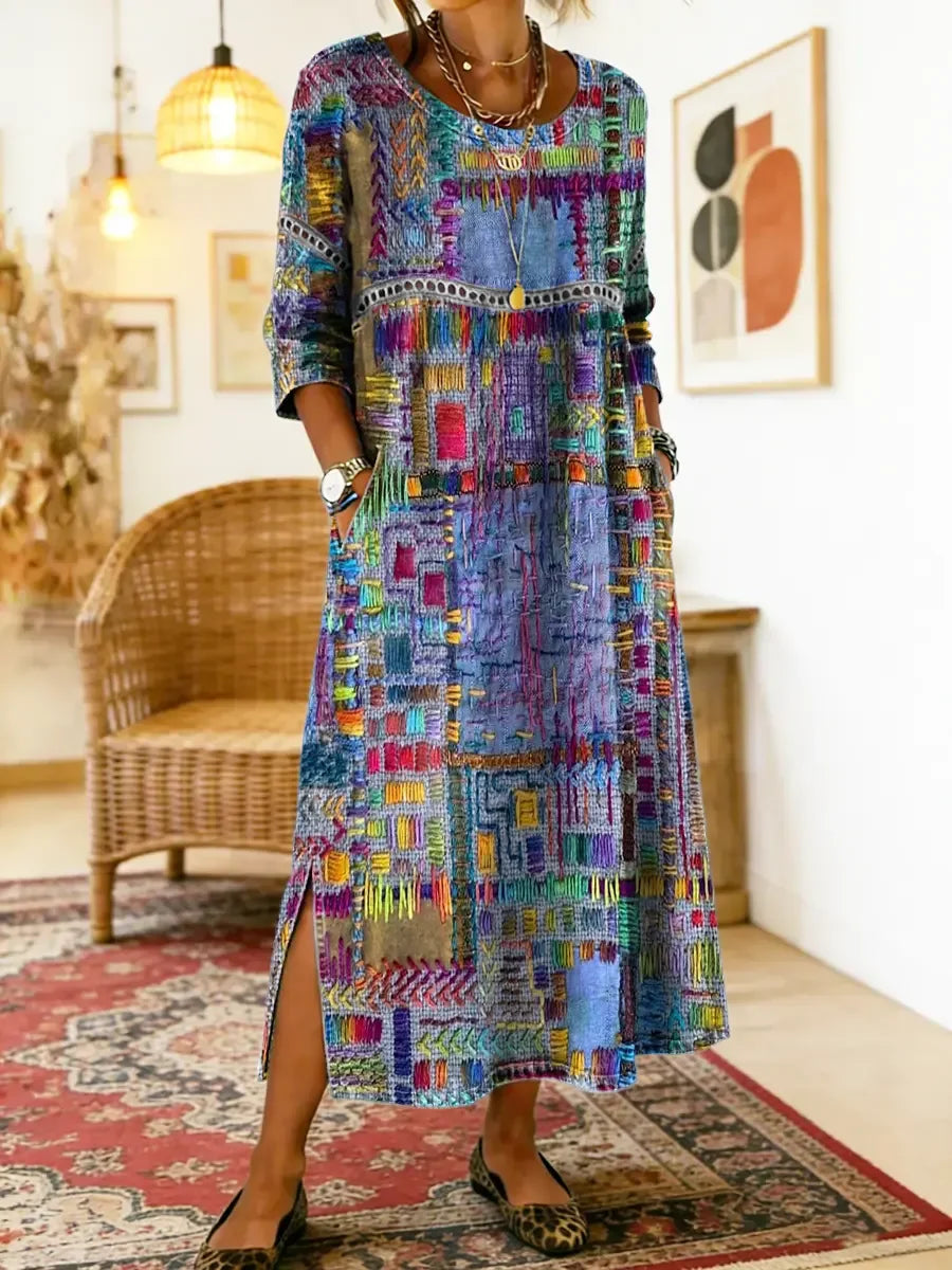 ✨ Poslední den slevy 50 %!【S-5XL】Letní retro šaty s kulatým výstřihem a potiskem, lehké a prodyšné, zeštíhlující a snadno kombinovatelné.