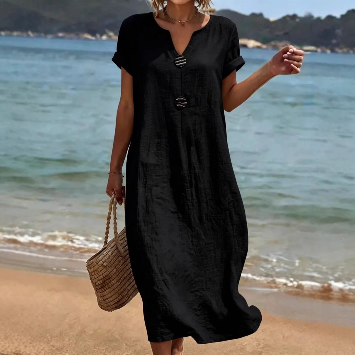 🏖️👗【S-3XL】Lehké a vzdušné letní šaty z lnu a bavlny volného střihu - zamilujete si je na první nošení.