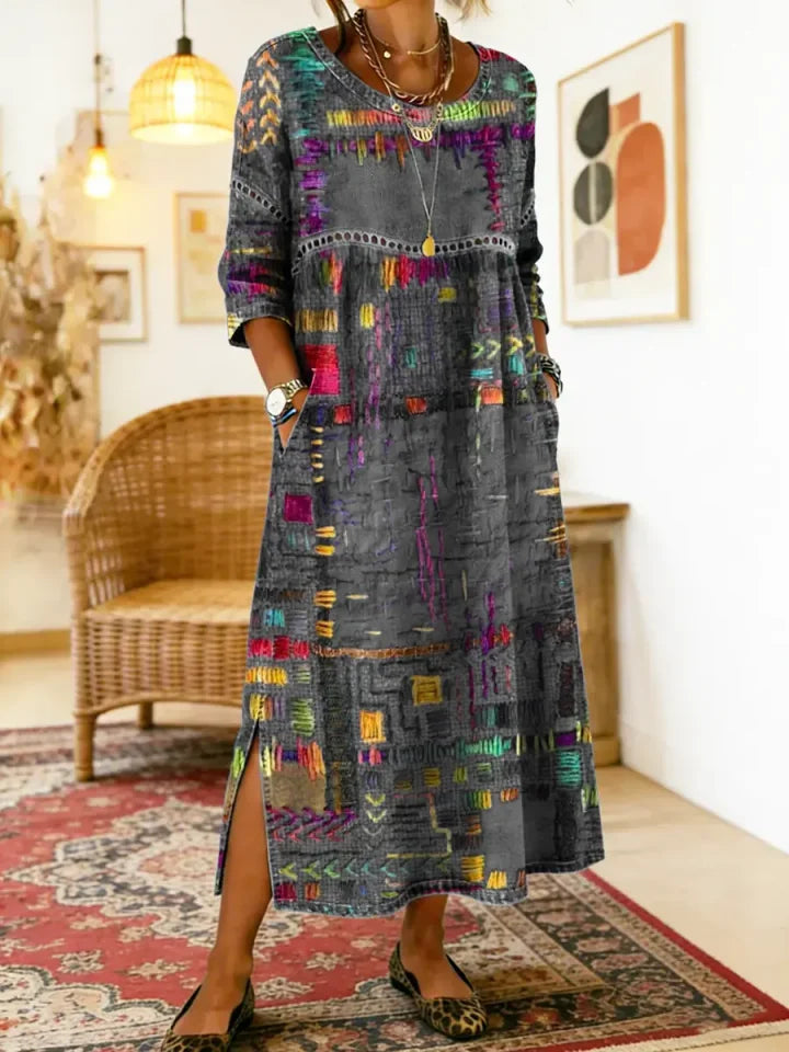 ✨ Poslední den slevy 50 %!【S-5XL】Letní retro šaty s kulatým výstřihem a potiskem, lehké a prodyšné, zeštíhlující a snadno kombinovatelné.
