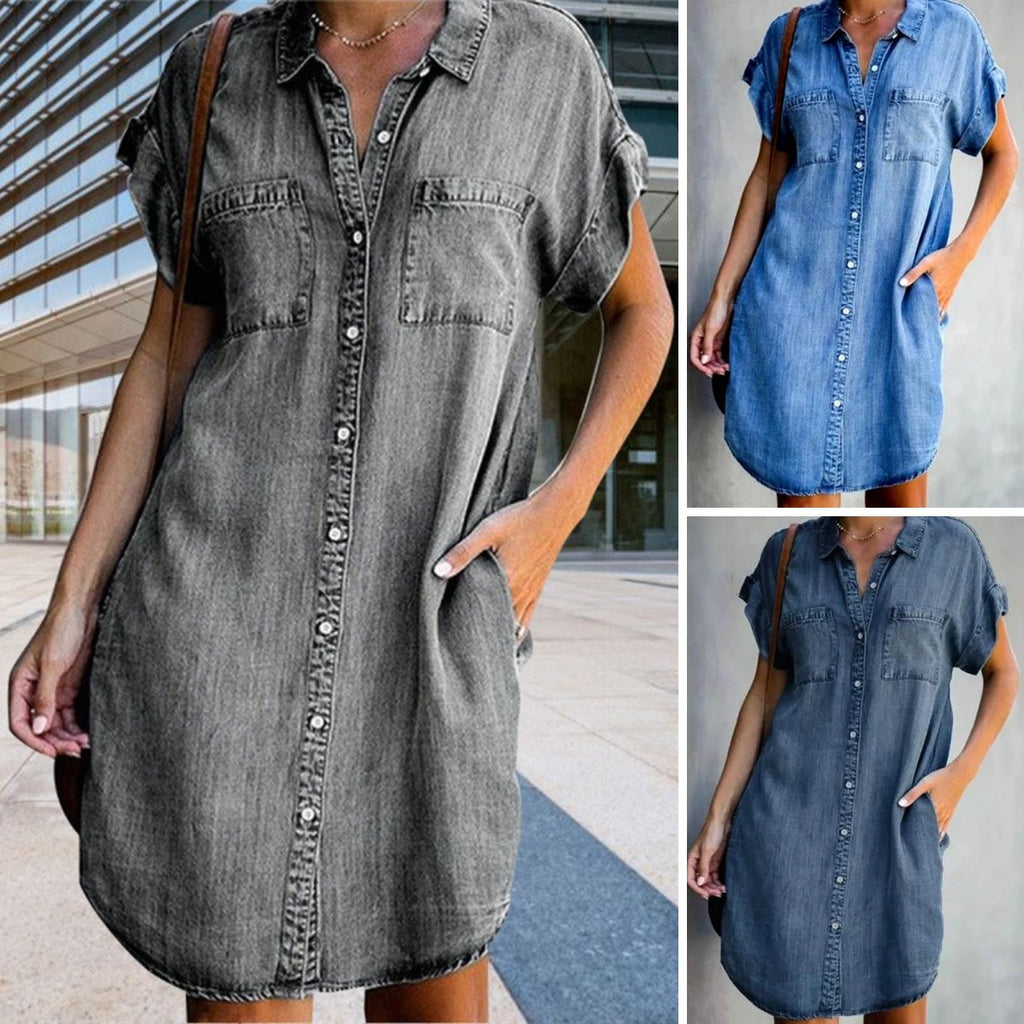 ✨✨【Sezónní sleva -50% 🔥】【S-5XL】Dámské volné džínové áčkové šaty ✅️Dobírka