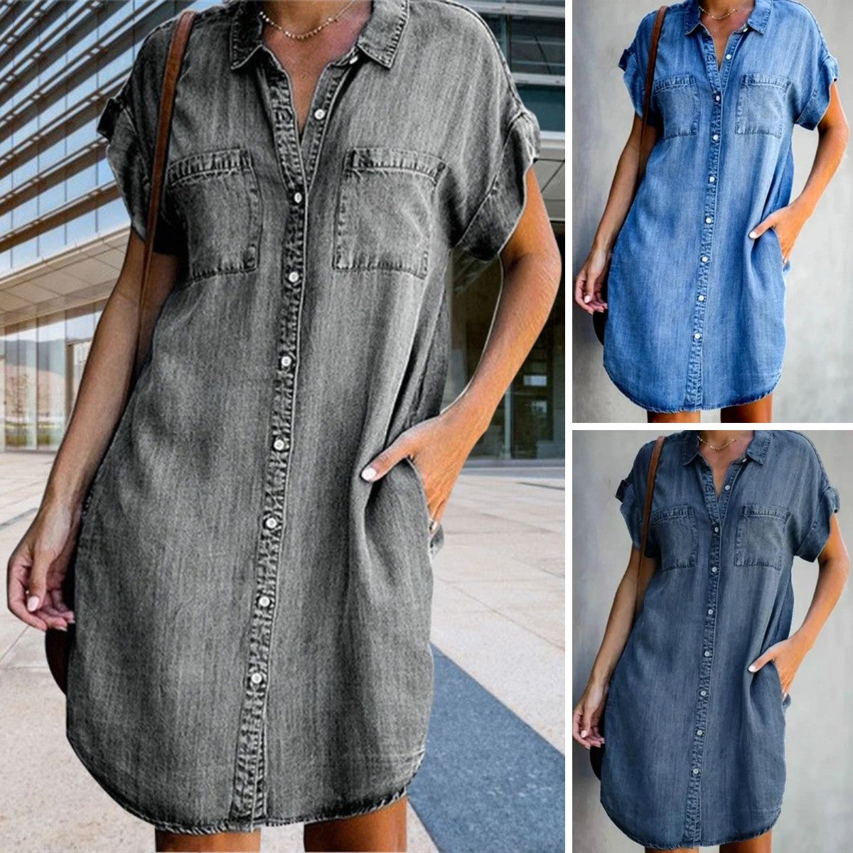 ✨✨【Sezónní sleva -50% 🔥】【S-5XL】Dámské volné džínové áčkové šaty ✅️Dobírka