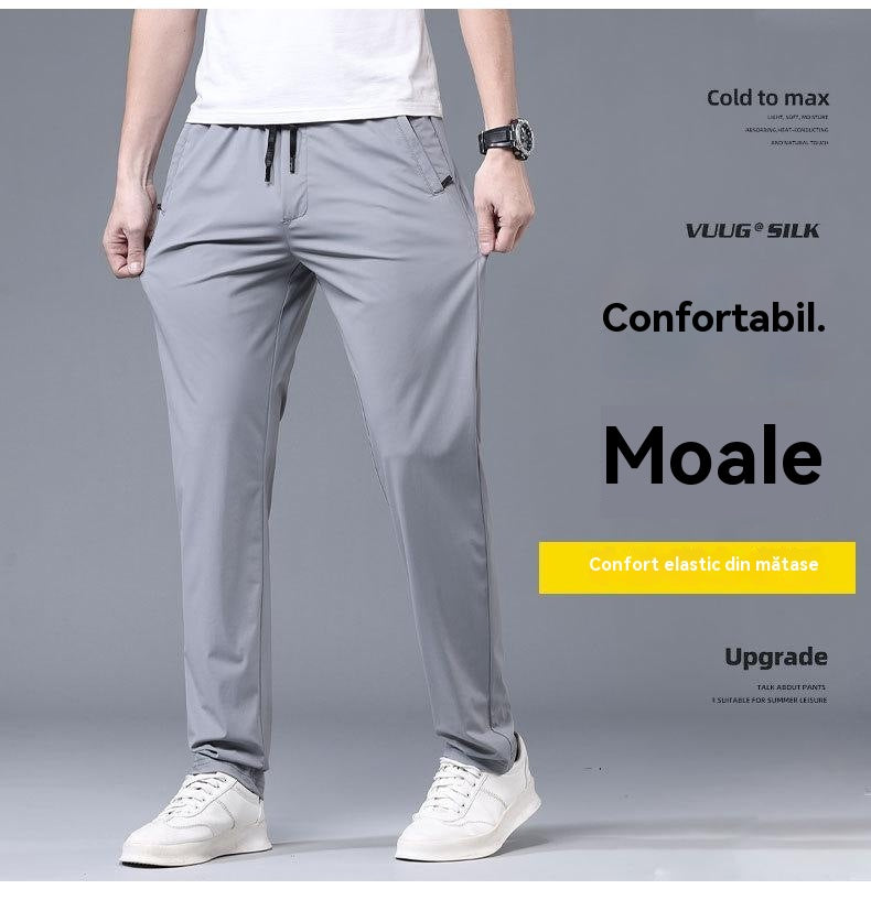 【Kupte 1 a získejte 1 zdarma 】【M–5XL】Letní tenké pánské rovné kalhoty z ledového hedvábí